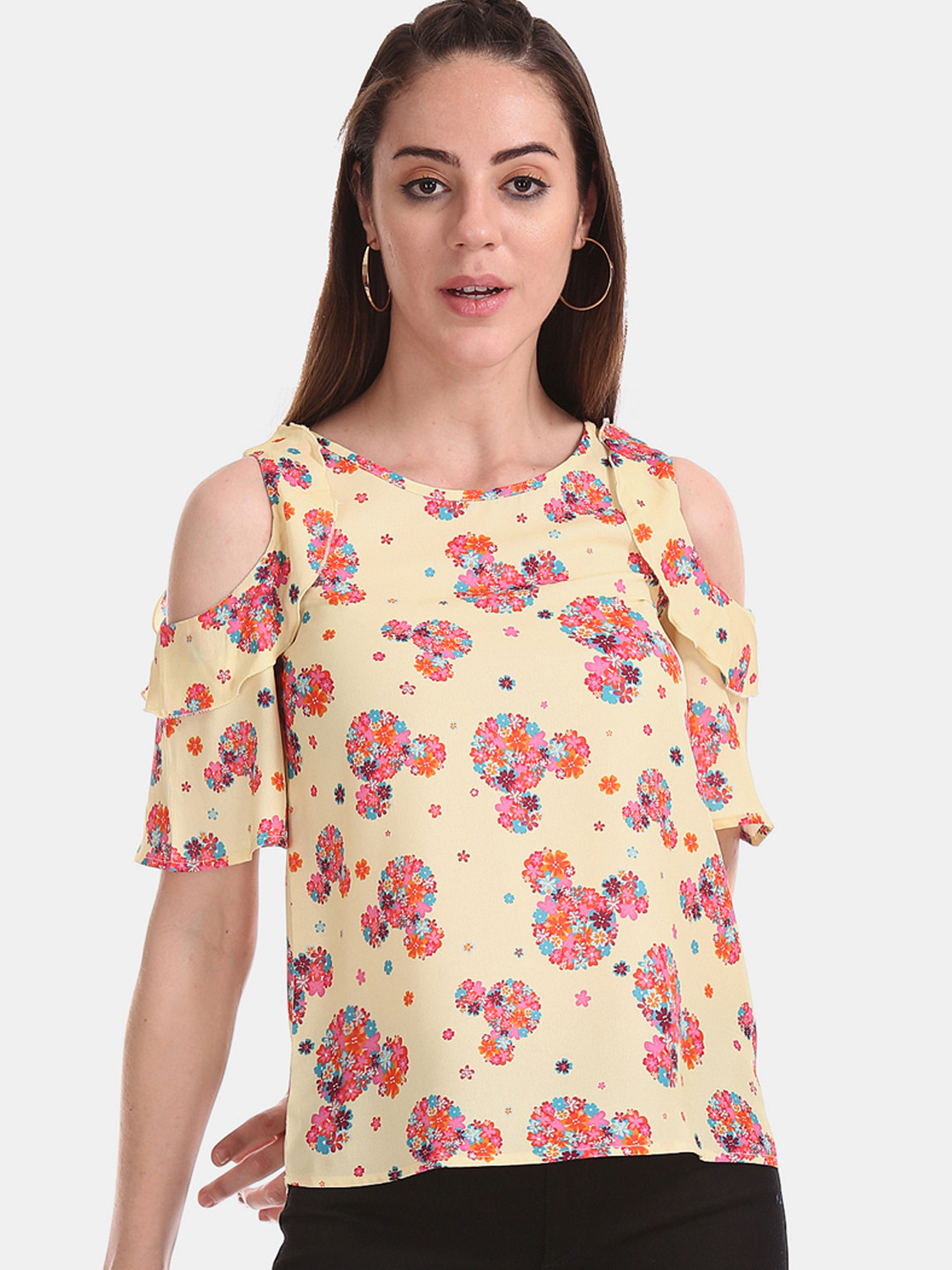 

Sugr Women Yellow Floral Print Top
