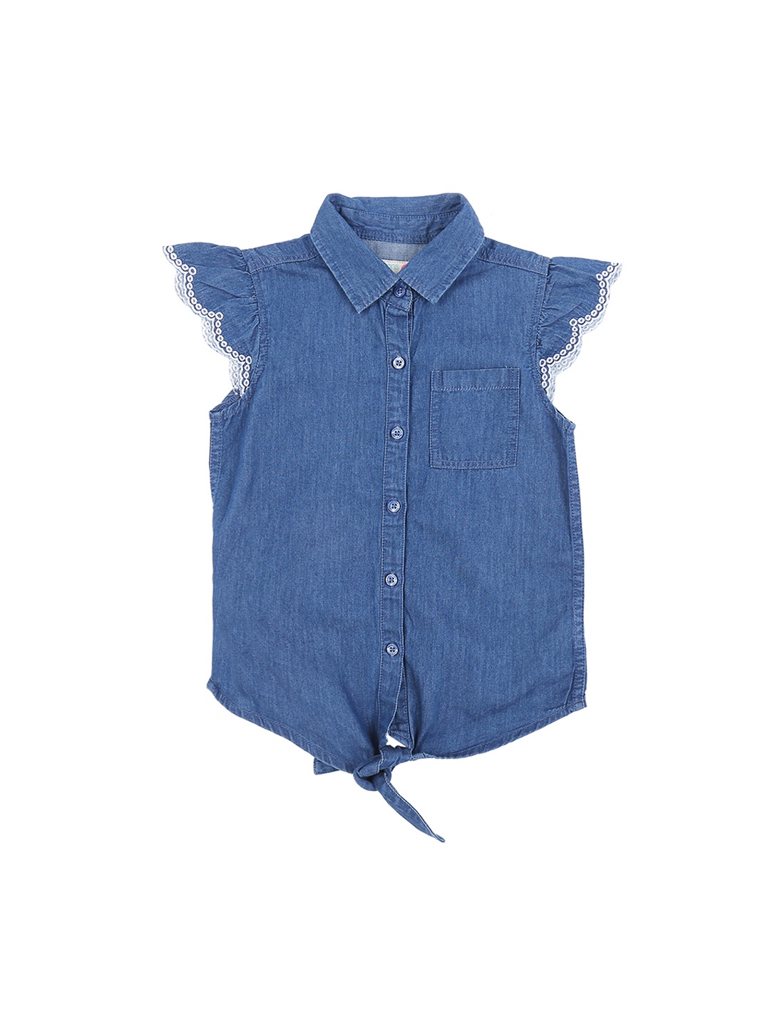 

Pantaloons Junior Girls Blue Solid Denim Shirt Style Pure Cotton Top