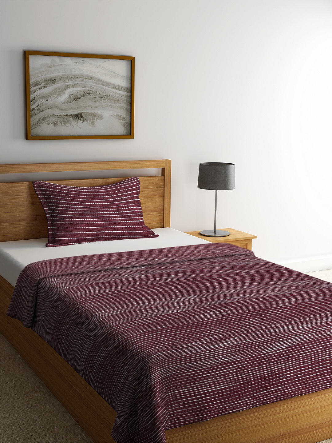 

KLOTTHE Burgundy & White Woven Design Single Bed Cover With 1 Pillow Cover
