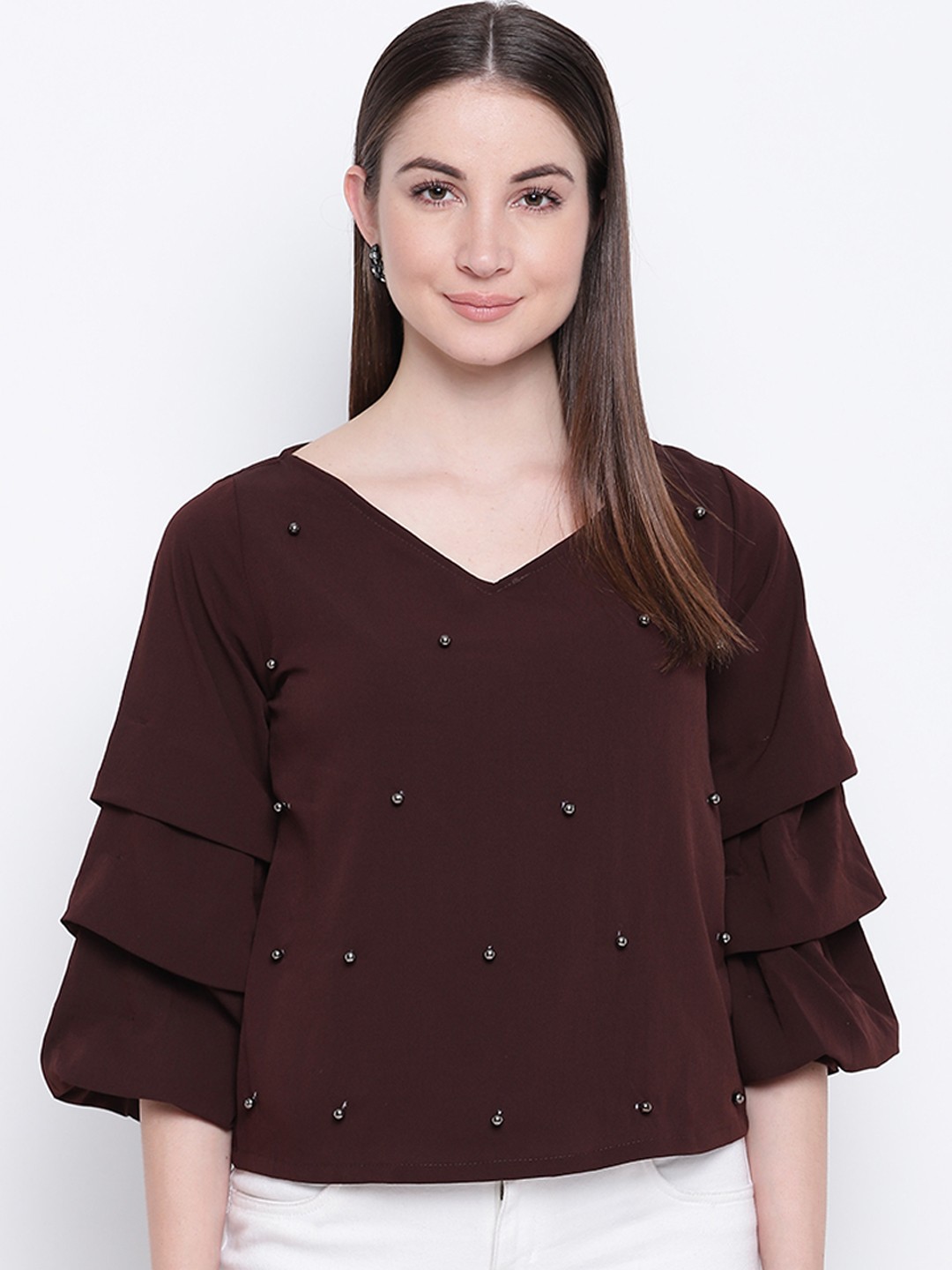 

Mayra Women Brown Embellished Top