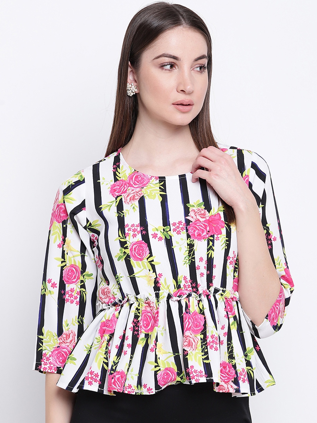 

Mayra Women White Printed Cinched Waist Top