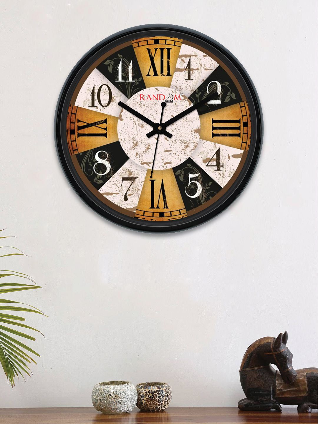 

RANDOM White & Mustard Yellow Round Printed Analogue Wall Clock