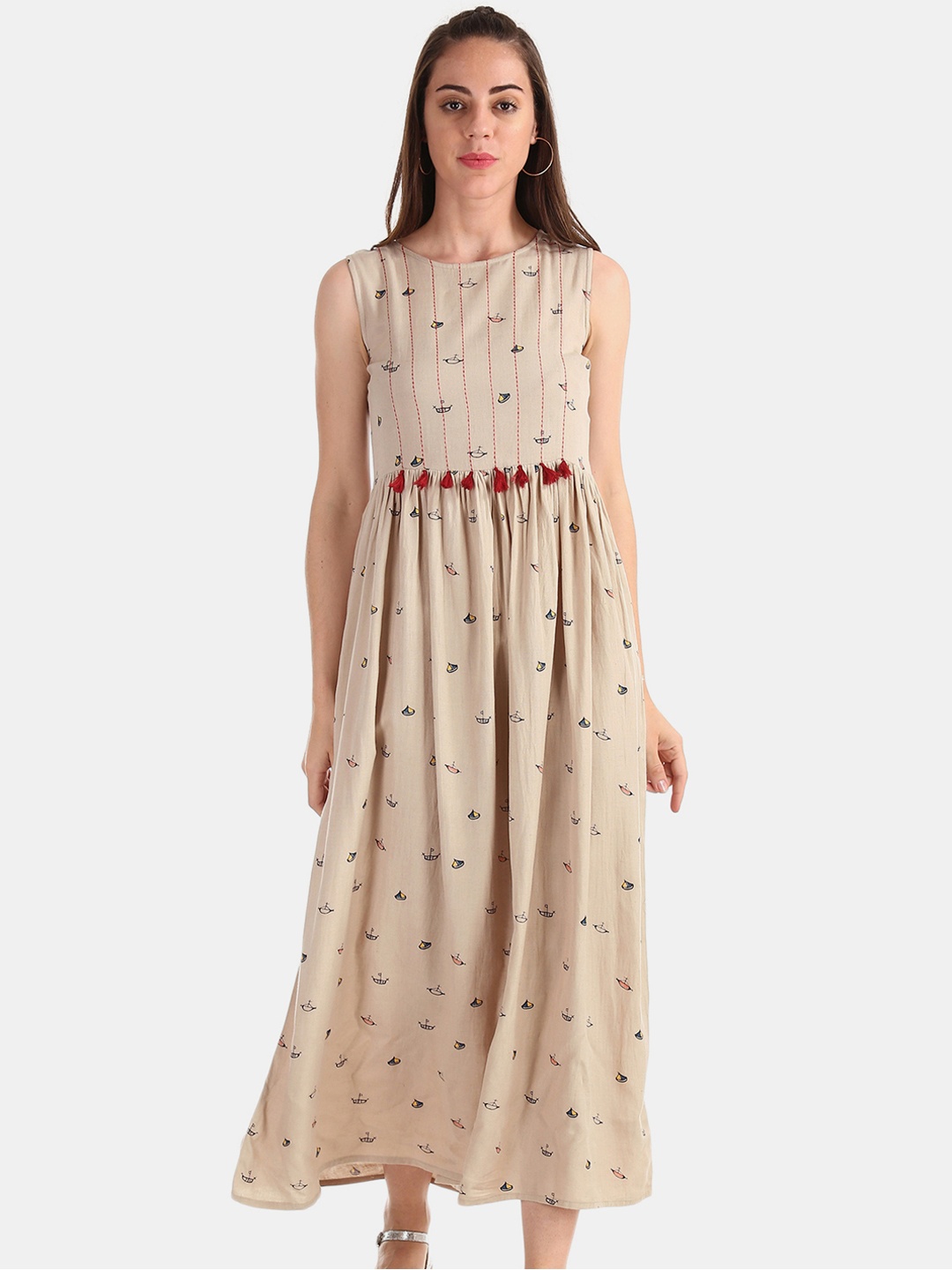

Bronz Women Beige Printed Maxi Dress