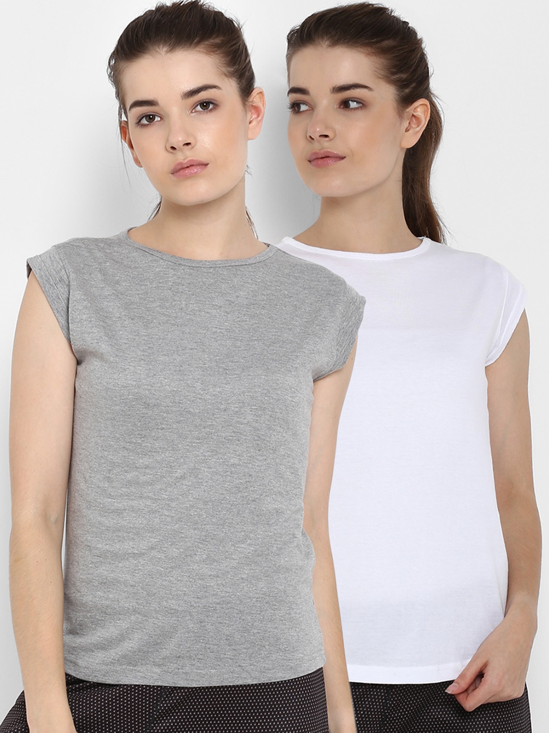 

appulse Women Pack Of 2 Solid Round Neck T-shirts, White