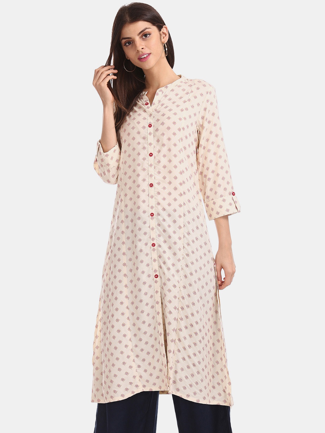 

Karigari Women Off-White Printed Straight Kurta