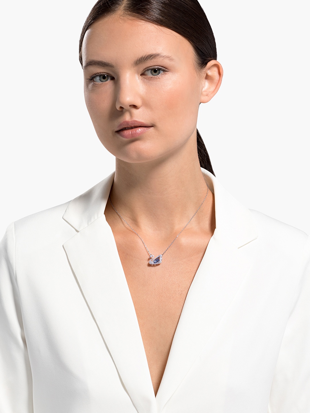 

SWAROVSKI Silver-Toned Alloy Dancing Swan Rhodium Plated Necklace, Blue