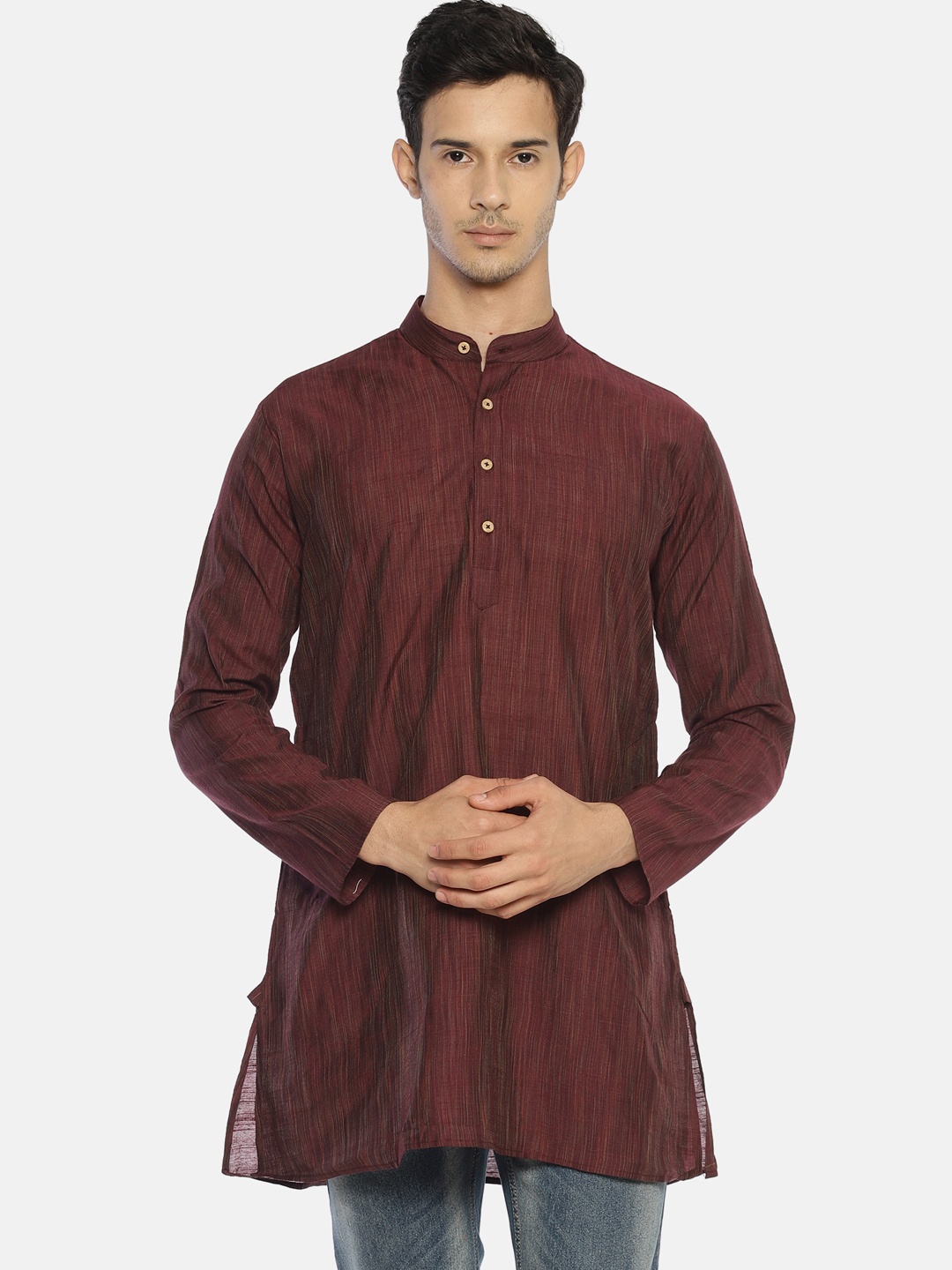 

TATTVA Men Maroon Solid Straight Kurta