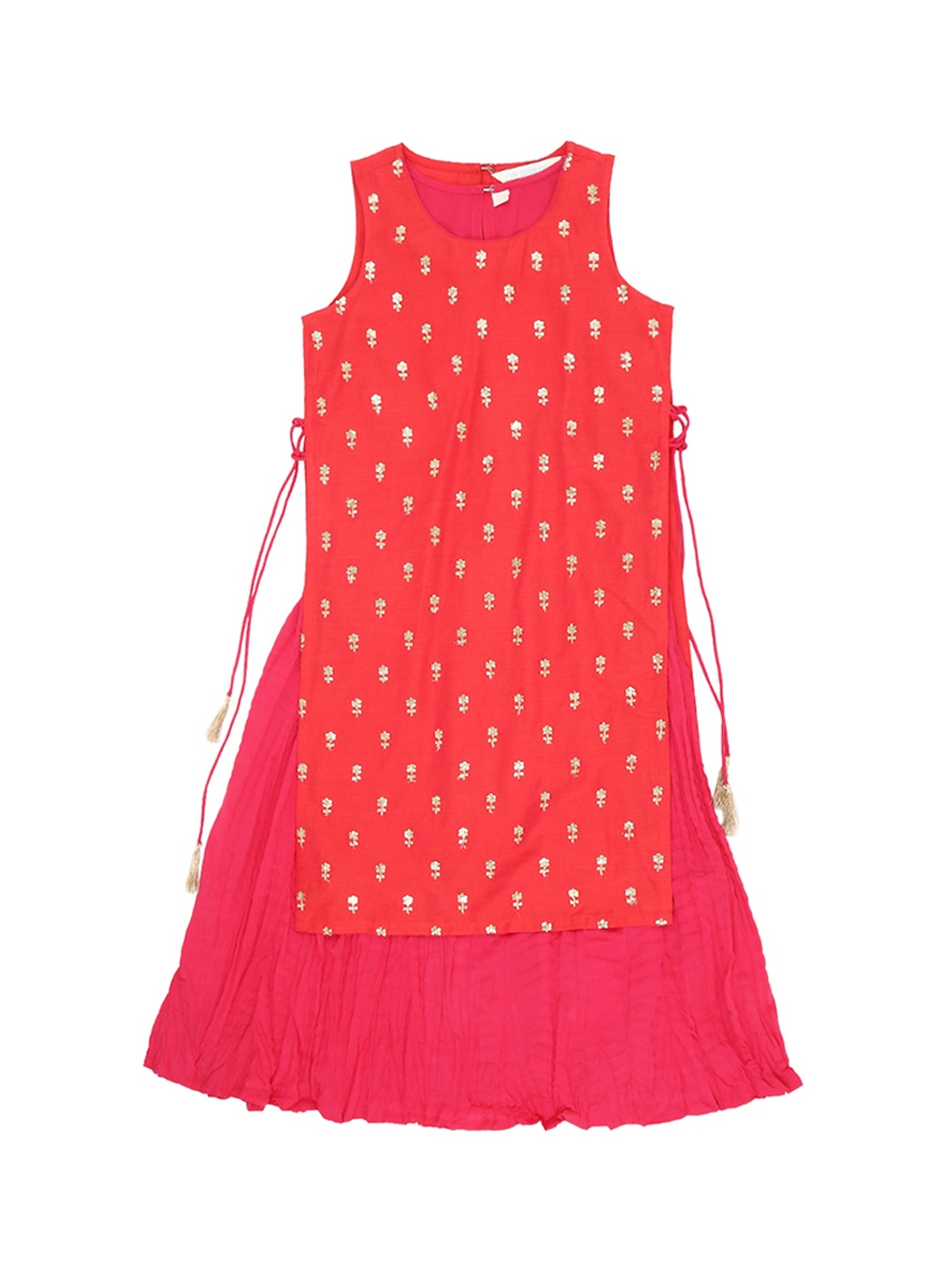 

AKKRITI BY PANTALOONS Girls Pink & Red Embellished Layered A-Line Kurta