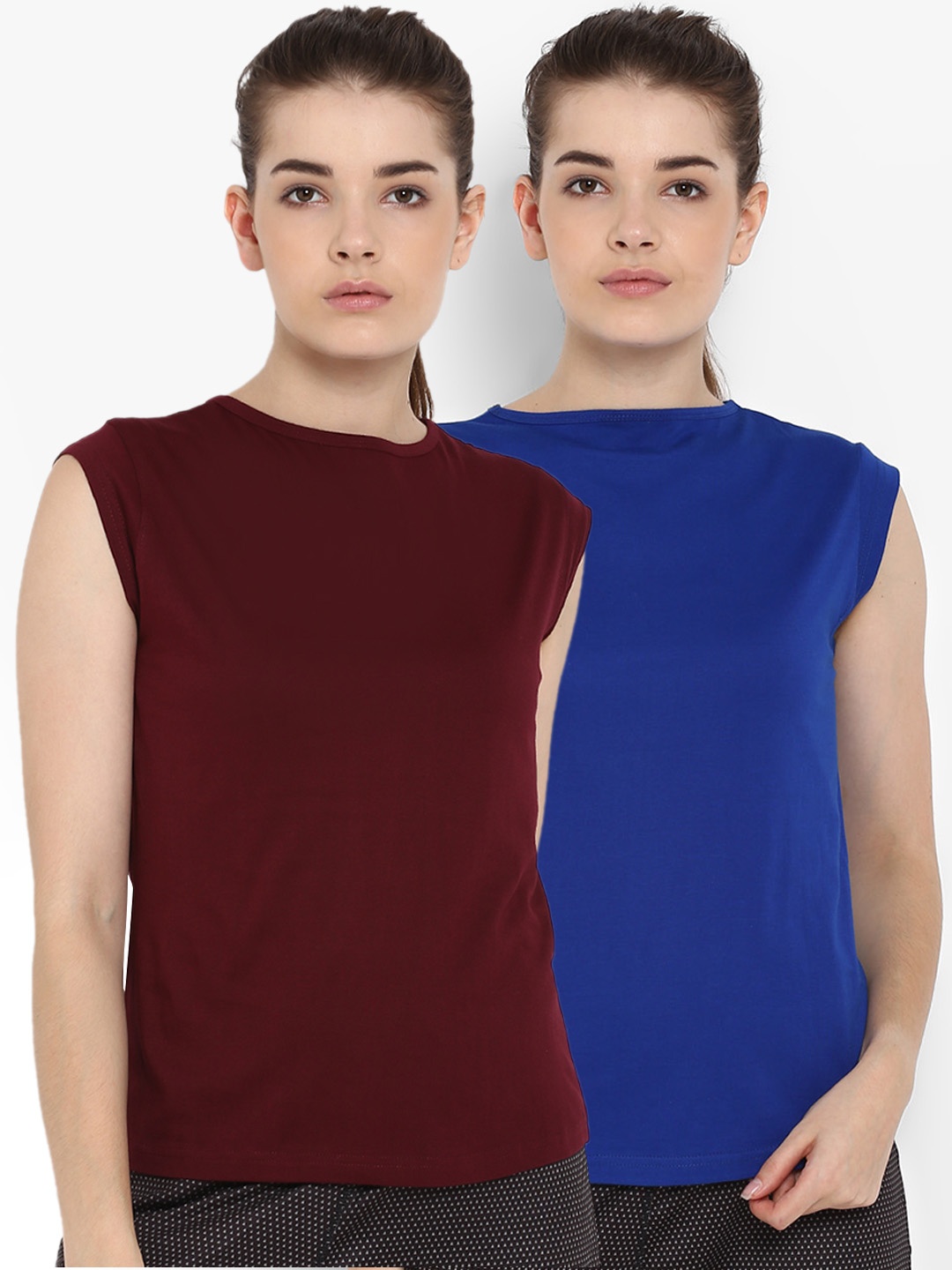 appulse Women Pack of 2 Solid Slim Fit Sports T-shirts, Blue
