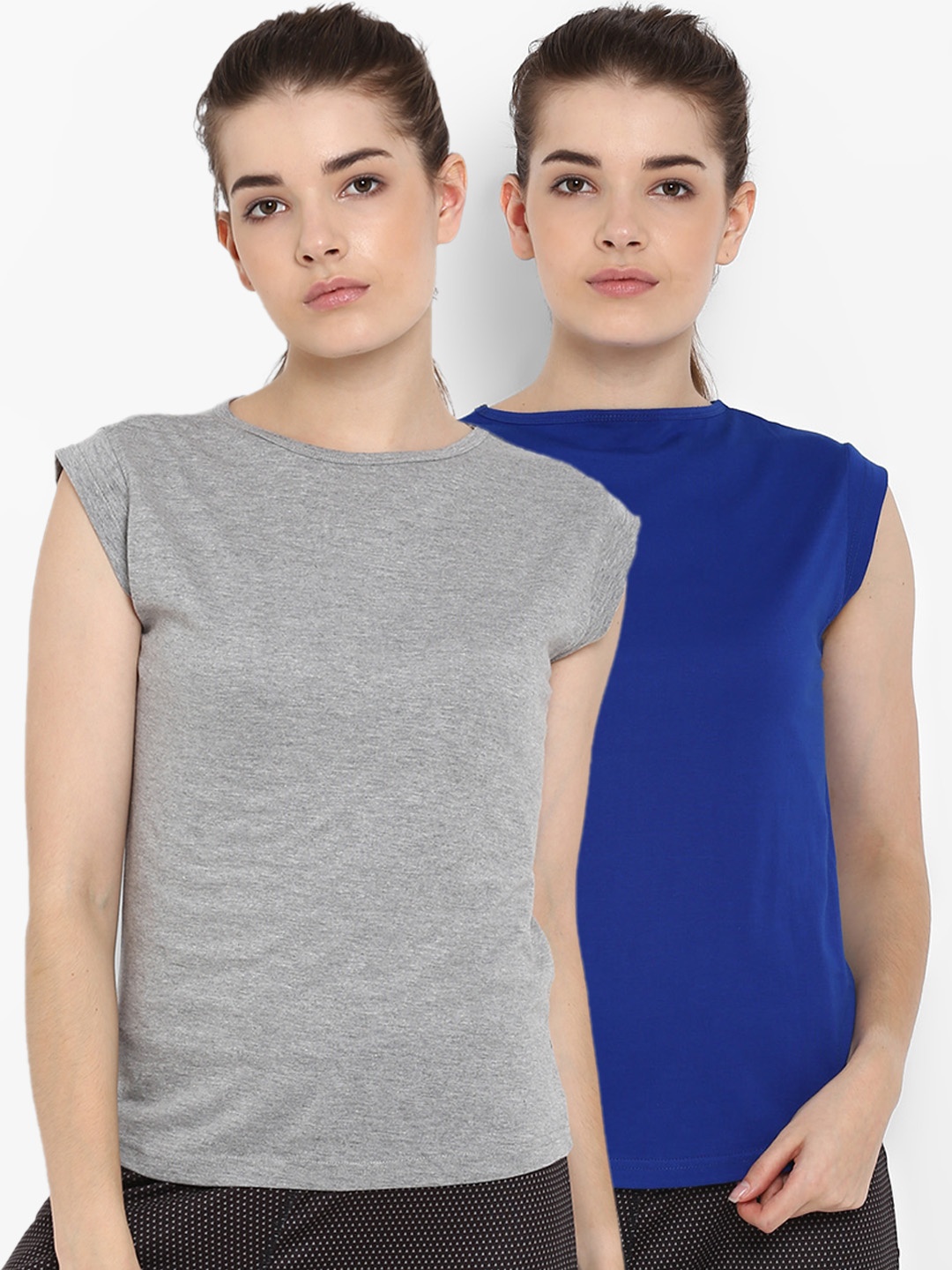 appulse Women Pack Of 2 Solid Round Neck T-shirt, Grey