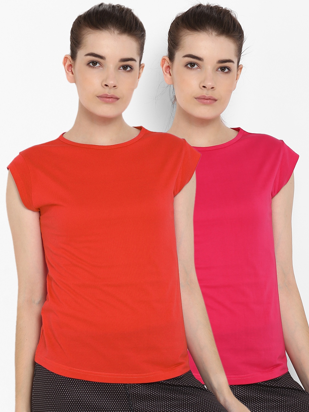 

appulse Women Pack of 2 Solid Slim Fit Sports T-shirts, Red