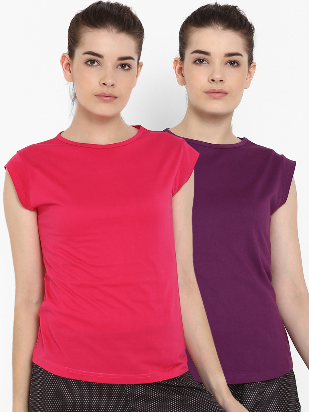 

appulse Women Pack of 2 Solid Slim Fit Sports T-shirts, Purple