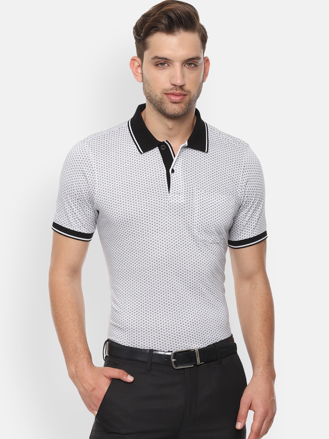

Van Heusen Men White Printed Polo Collar T-shirt