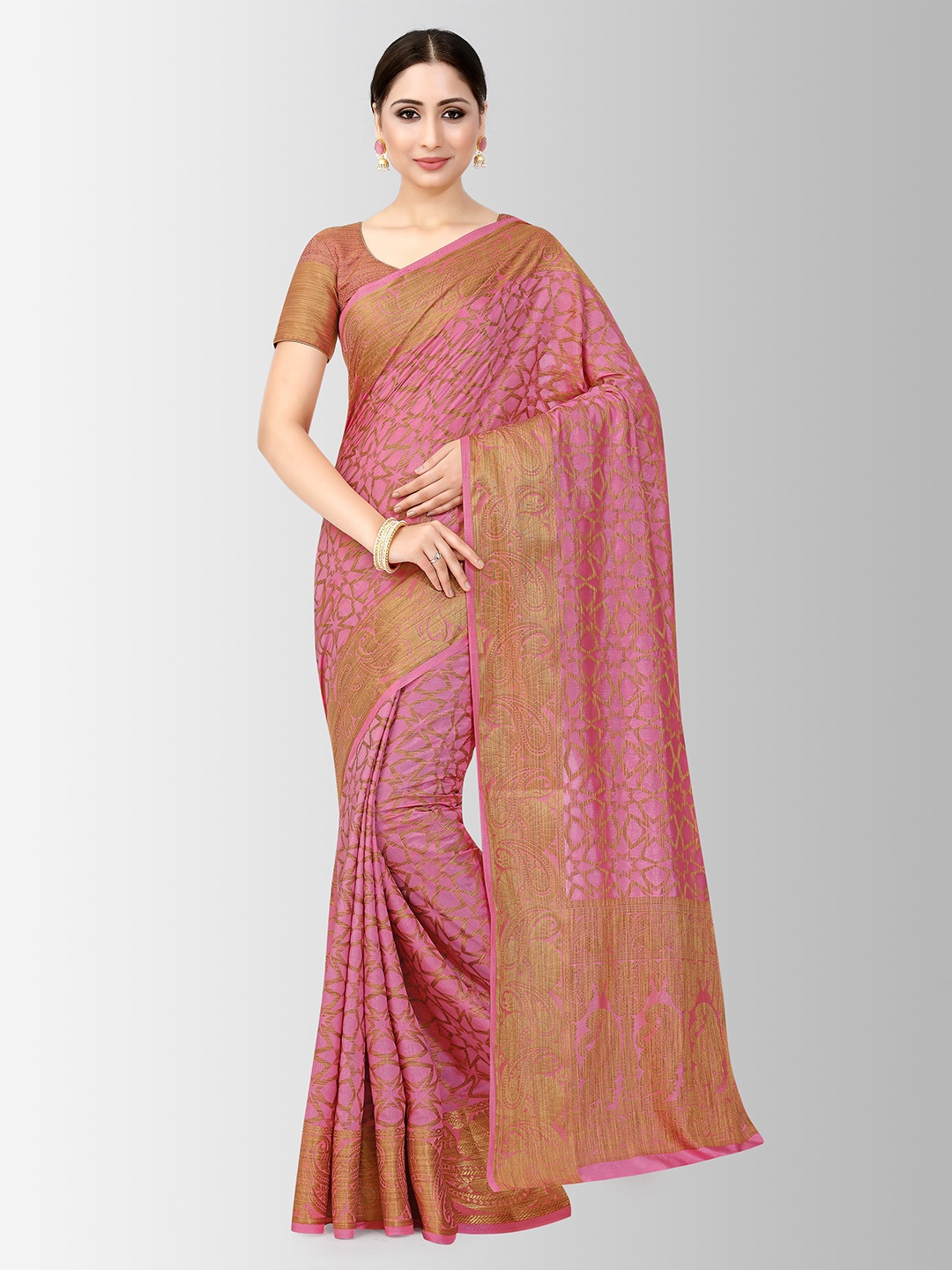 

Mitera Pink & Gold-Toned Art Silk Woven Design Patola Saree