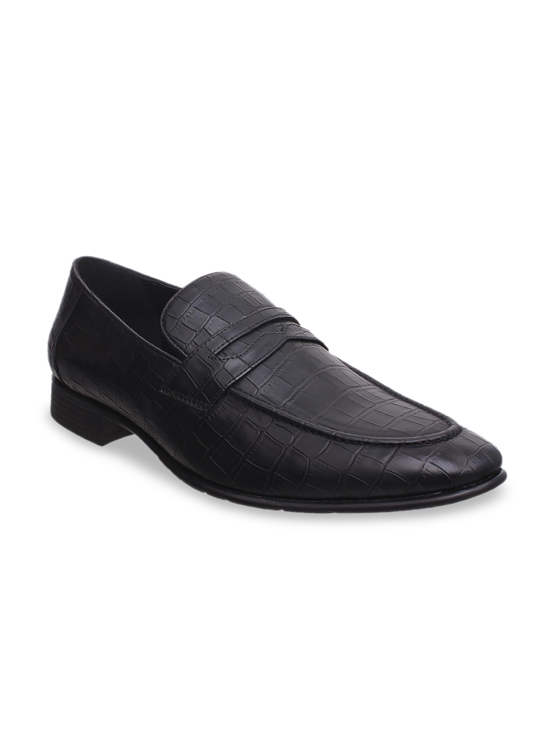 

San Frissco Men Black Textured Formal Slip-Ons