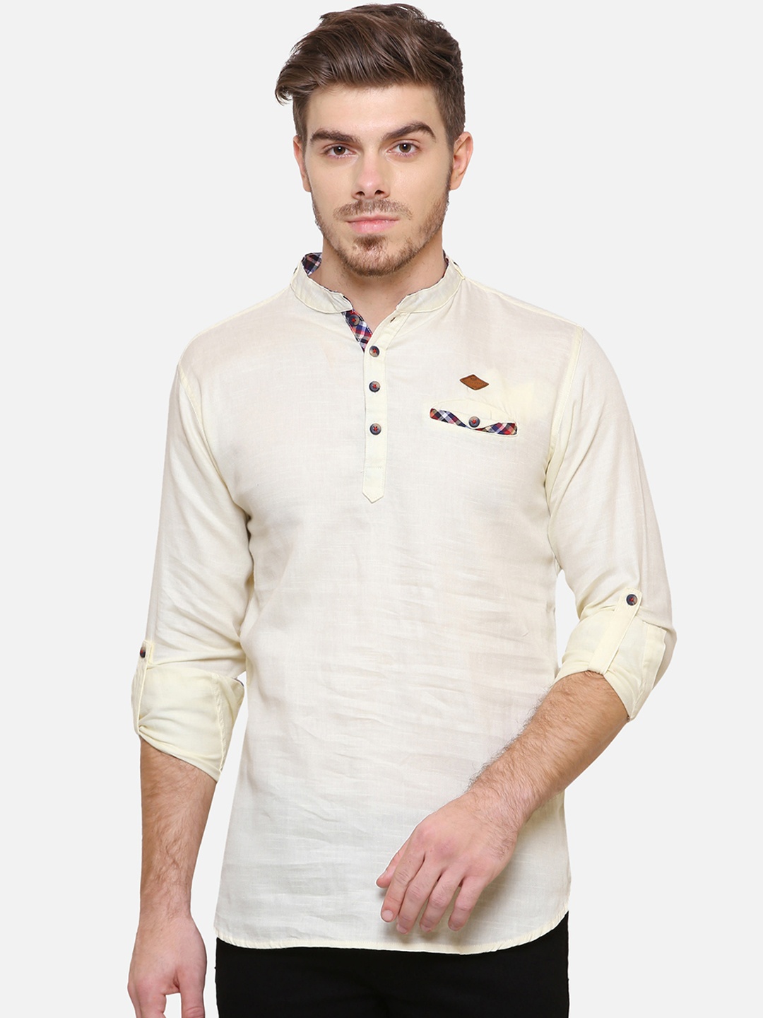 

Kuons Avenue Men Yellow Solid Straight Short Kurta