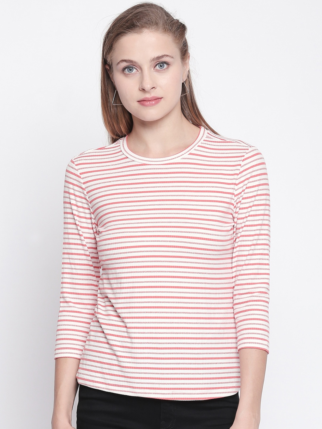 

Honey by Pantaloons Women Pink & White Striped Top