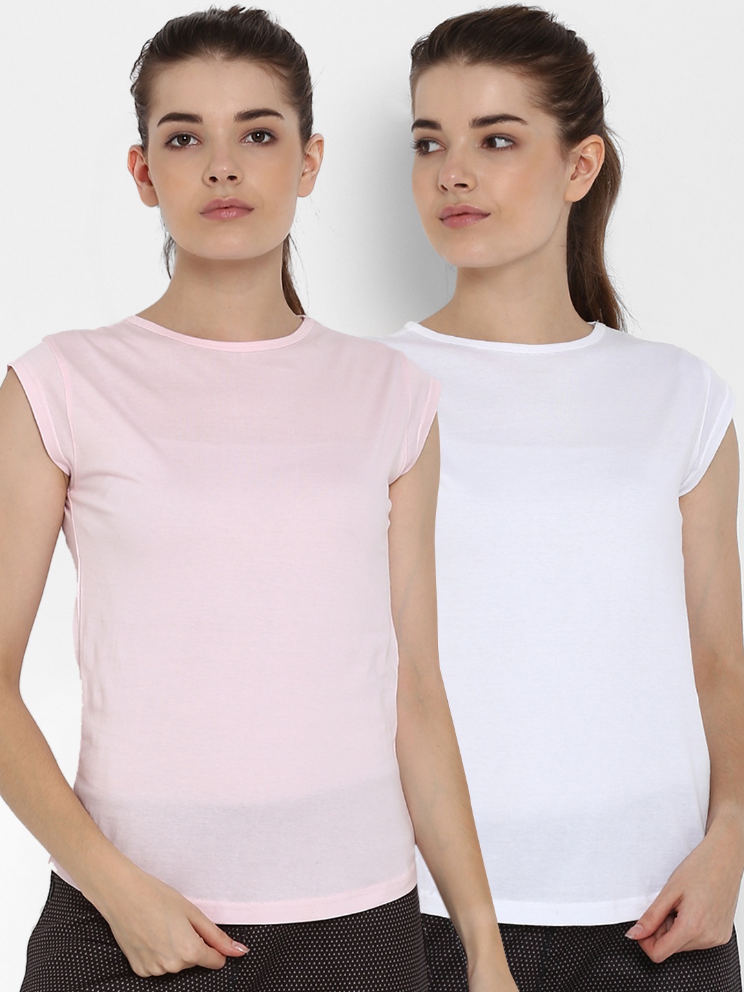 

appulse Women Pack of 2 Solid Slim Fit Sports T-shirts, White