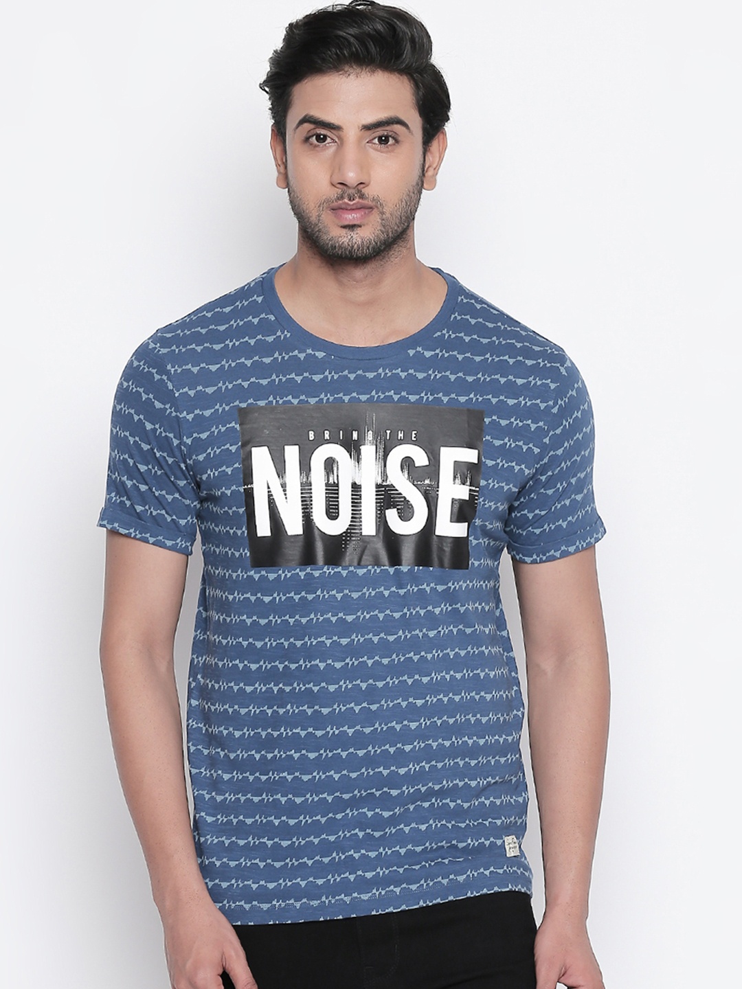 

SF JEANS by Pantaloons Men Navy Blue Printed Round Neck Pure Cotton T-shirt