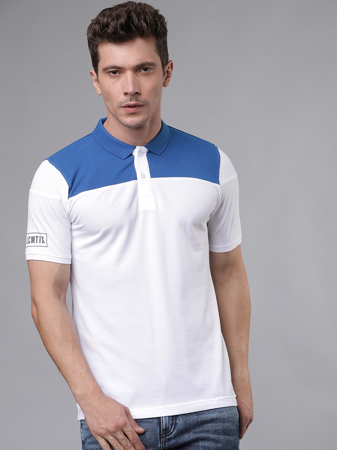 

LOCOMOTIVE Men White Colourblocked Polo Collar T-shirt