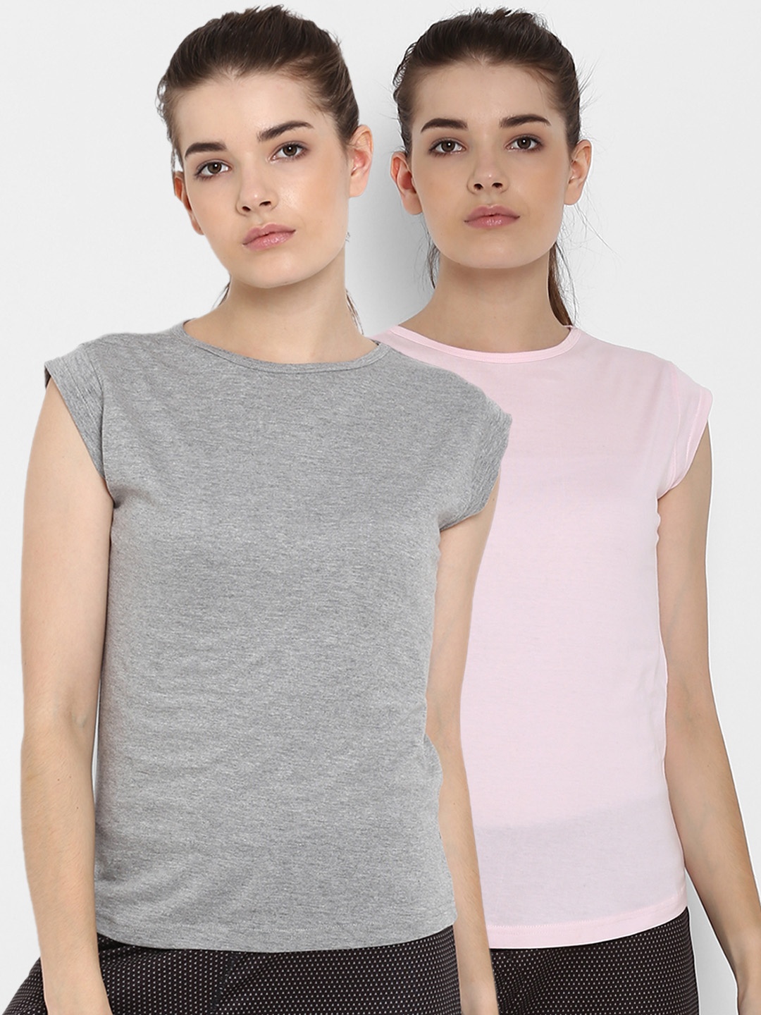 

appulse Women Pack Of 2 Grey Solid Round Neck T-shirt