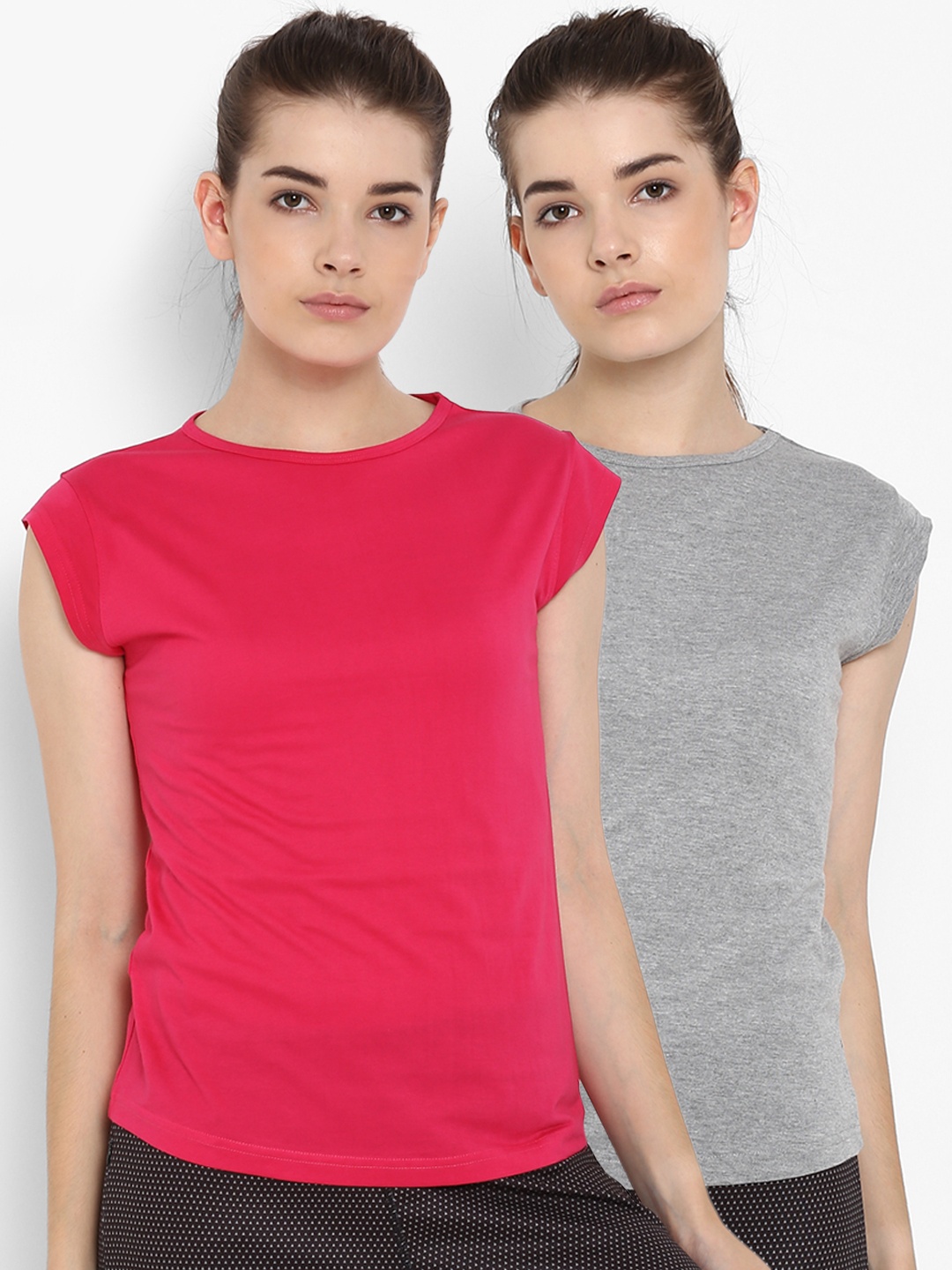 

appulse Women Pack of 2 Grey Solid Round Neck Running T-shirt