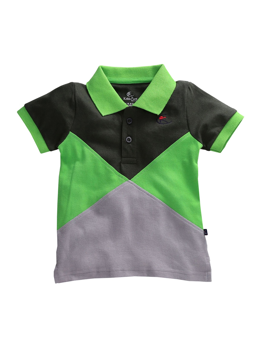 

KiddoPanti Boys Green & Grey Colourblocked Polo Collar T-shirt
