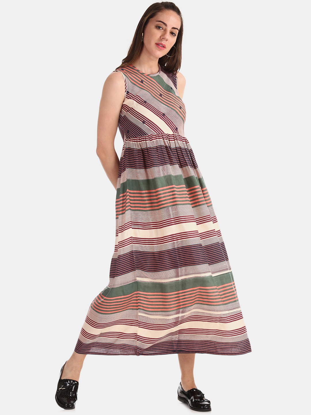 

Bronz Women Multicoloured Striped Maxi Dress, Multi