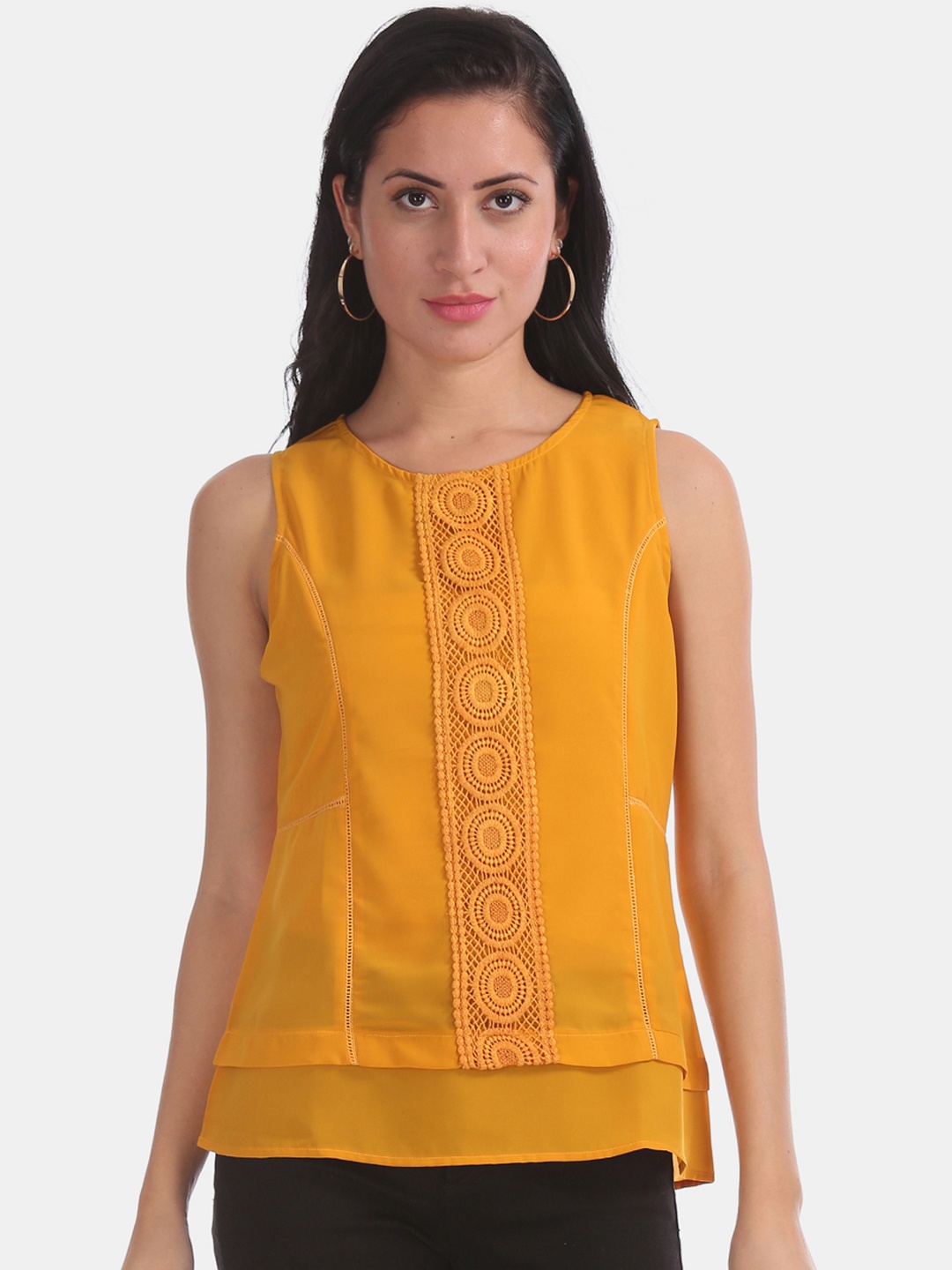 

Cherokee Women Yellow Self Design Top