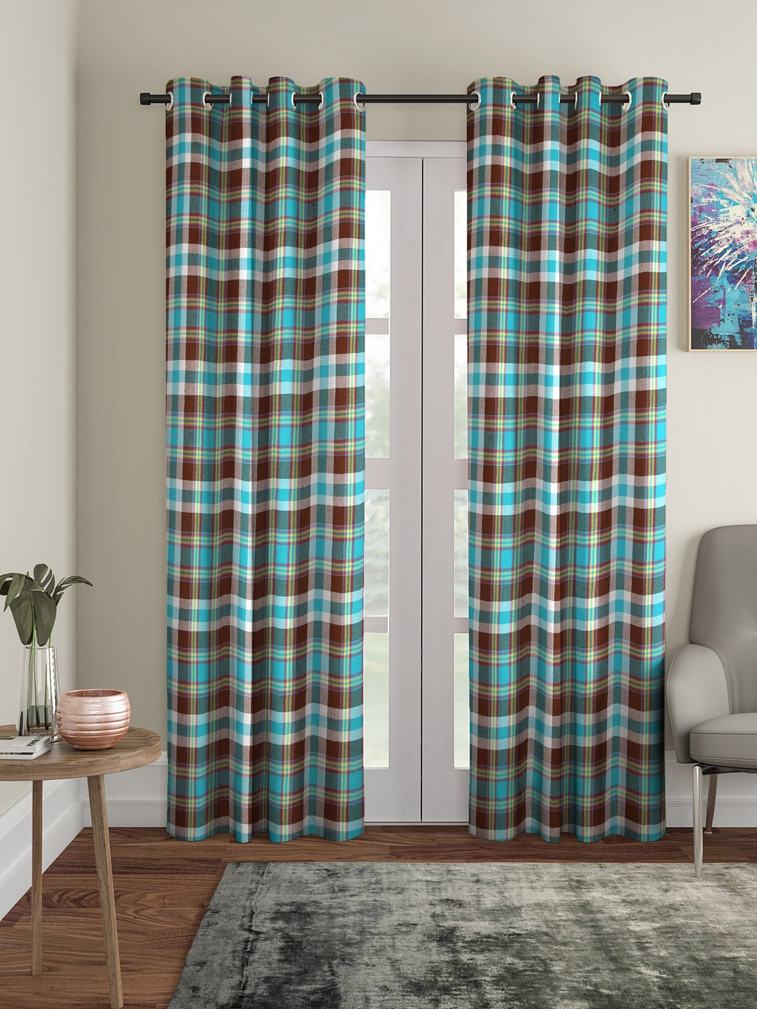 

KLOTTHE Sea Green & Brown Set of 2 Door Curtains