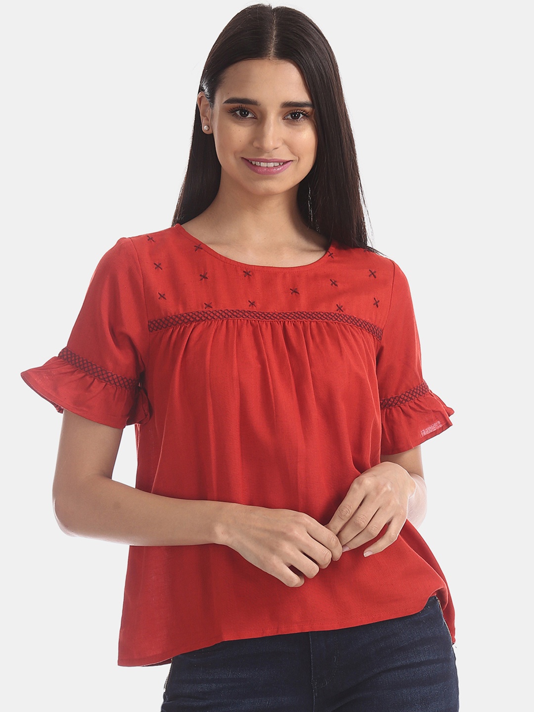 

Bronz Women Red Printed A-Line Top