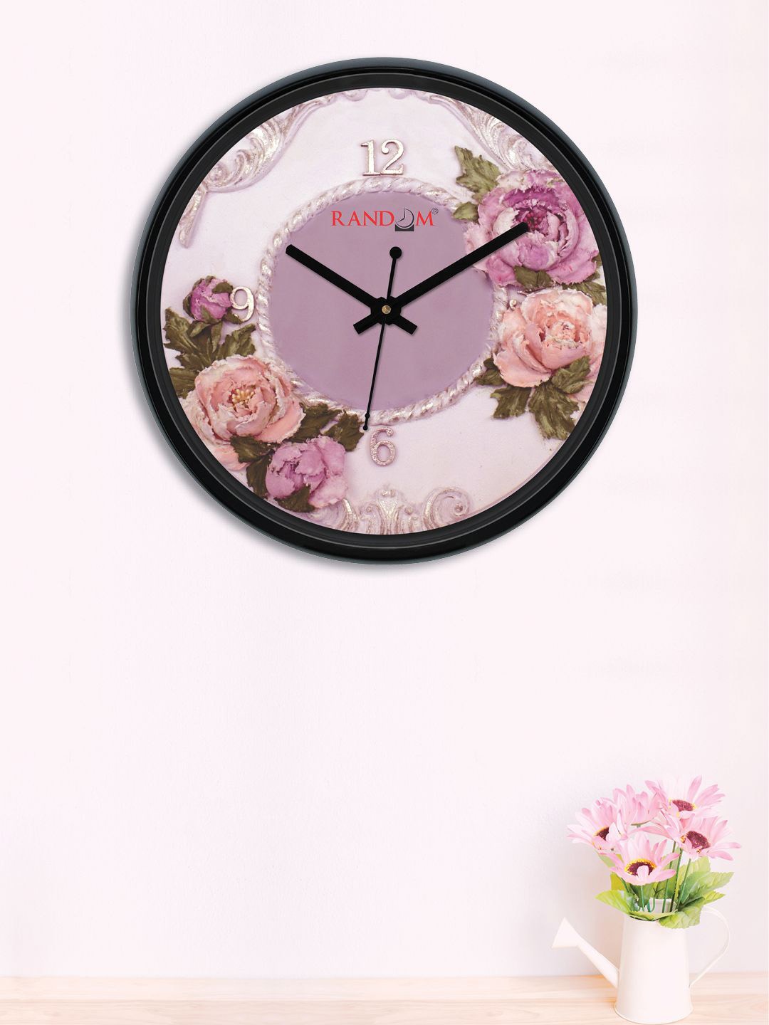 RANDOM Black & Pink Round Printed 30.48 cm Analogue Wall Clock