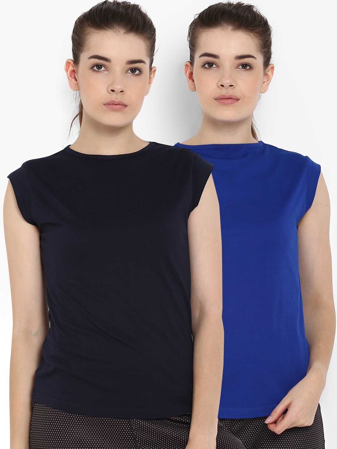 

appulse Women Pack Of 2 Solid Round Neck T-shirt, Blue