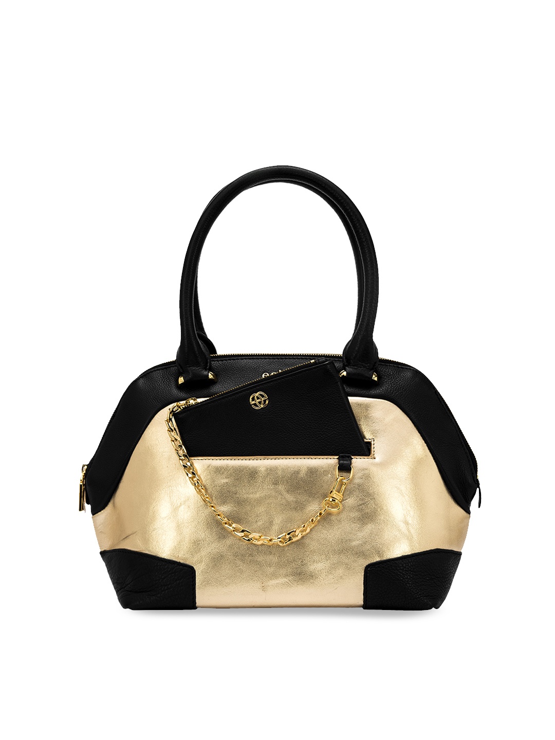 

Eske Black & Gold-Toned Leather Colourblocked Handheld Bag