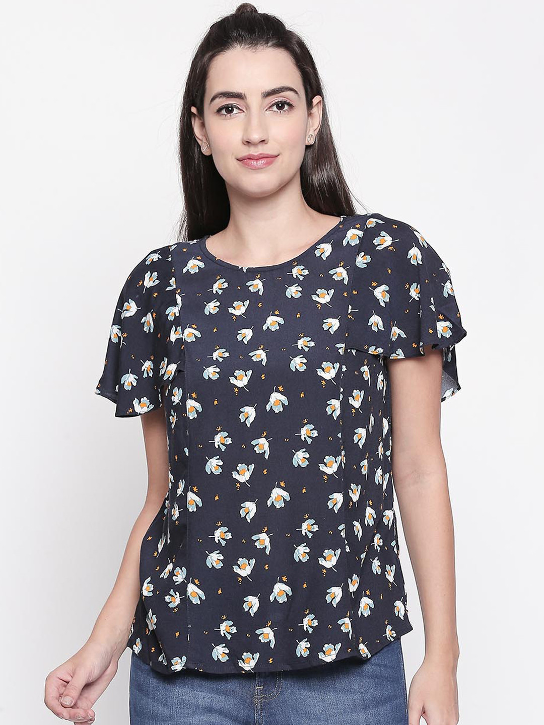 

Honey by Pantaloons Women Navy Blue Printed Top