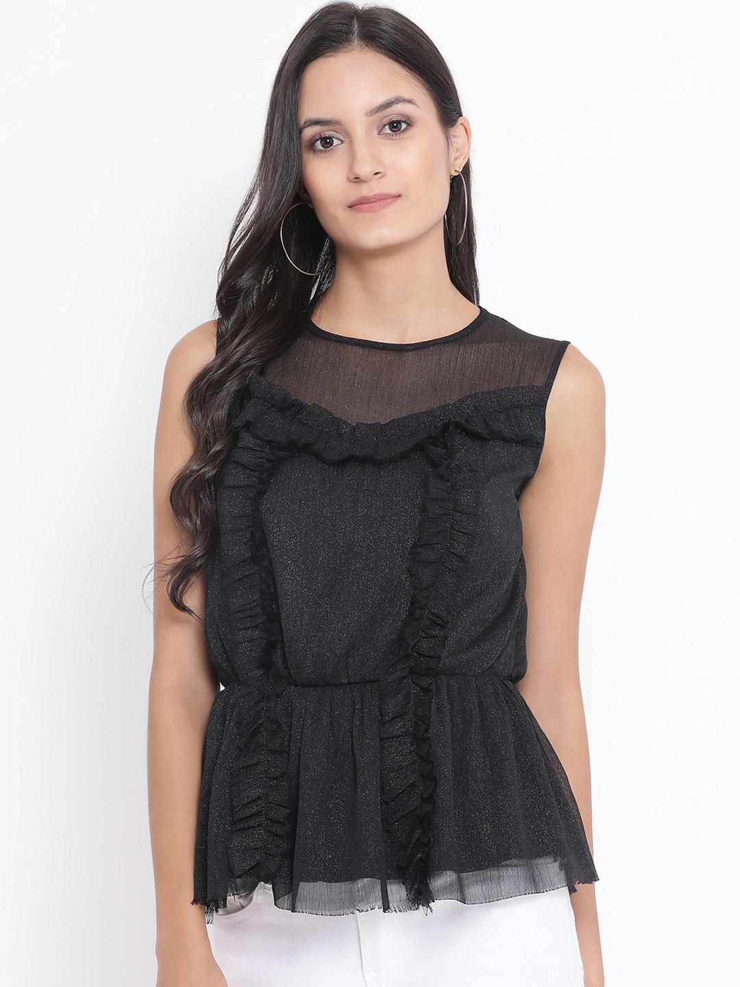 

Oxolloxo Women Black Solid Peplum Top