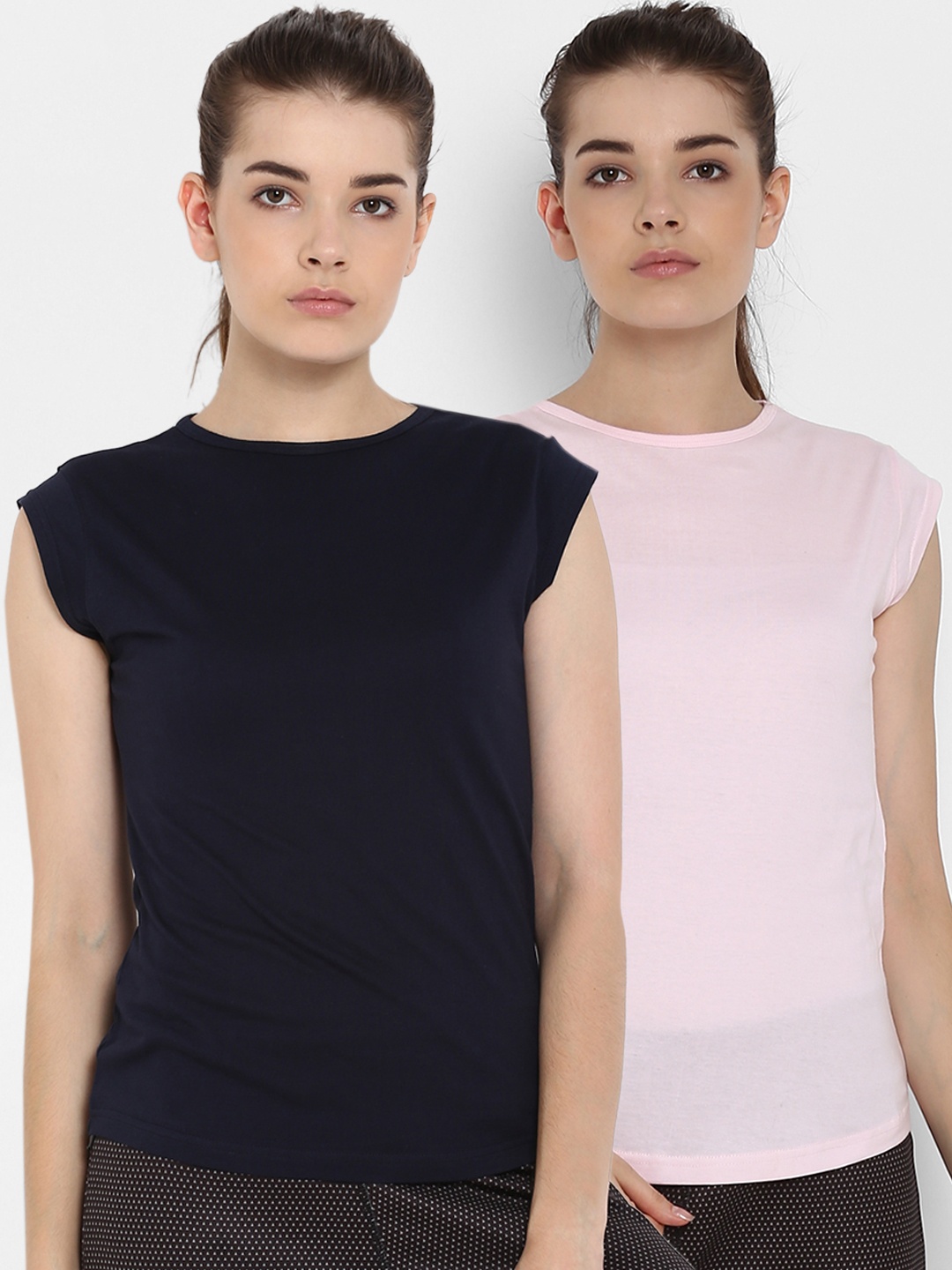 

appulse Women Pack Of 2 Solid Round Neck T-shirt, Navy blue