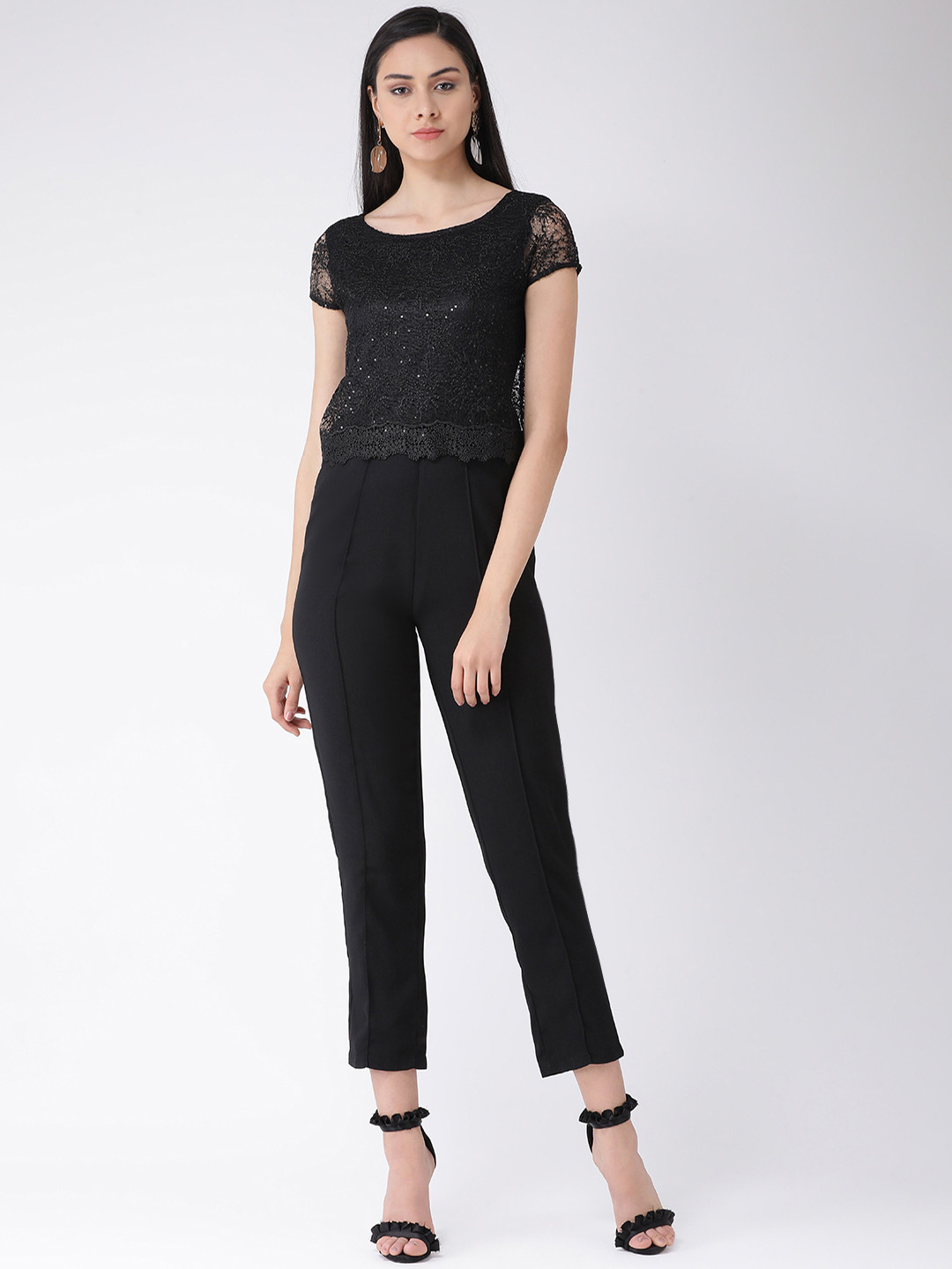 

Latin Quarters Women Black Solid Basic Jumpsuit With Embellished Detailing