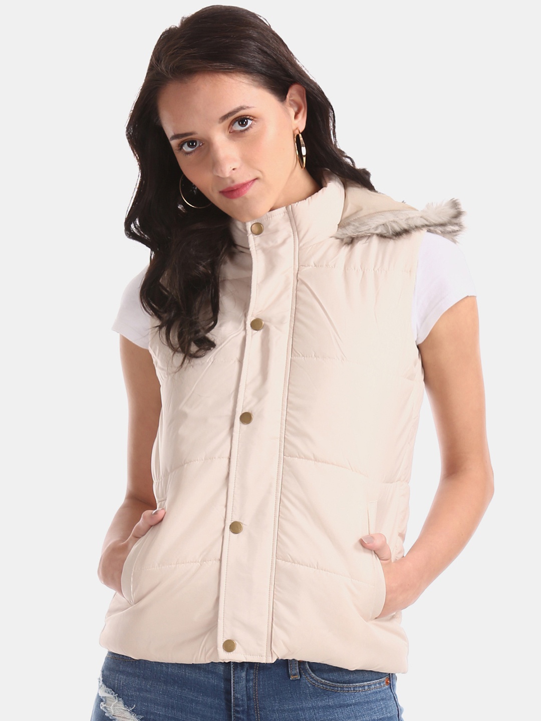 

Cherokee Women Beige Solid Puffer Jacket