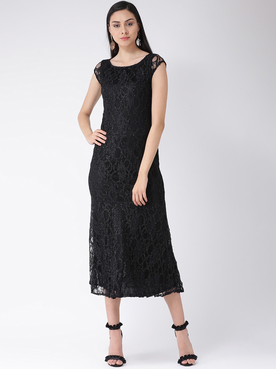 

Latin Quarters Women Black Self Design Sheath Dress