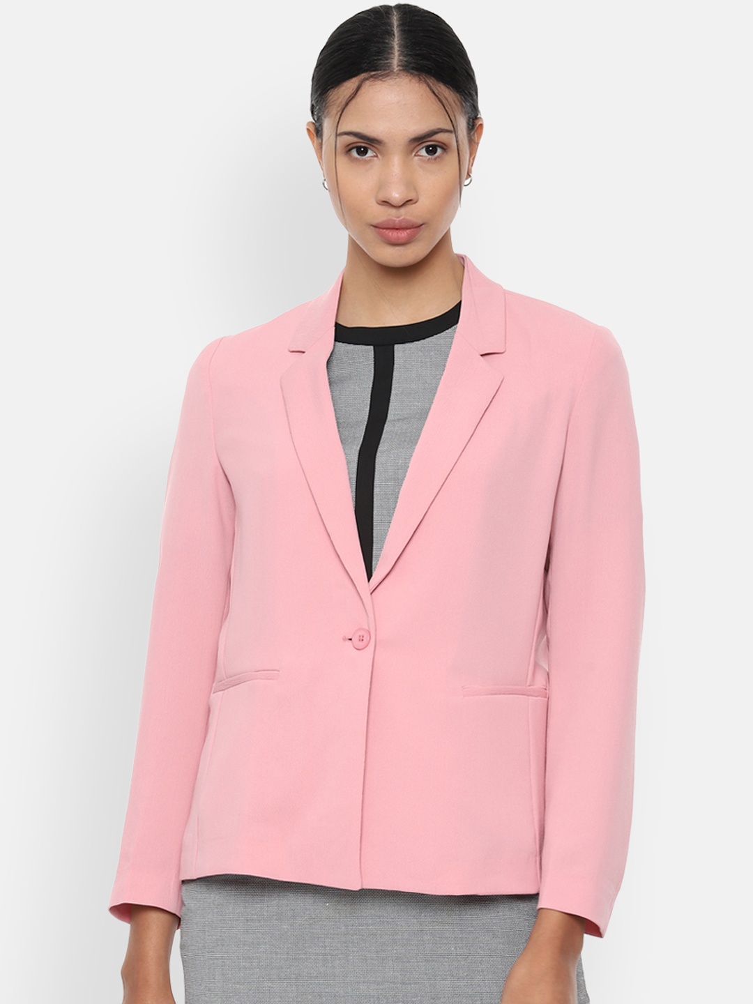 Van Heusen Woman Pink Solid Single-Breasted Blazer