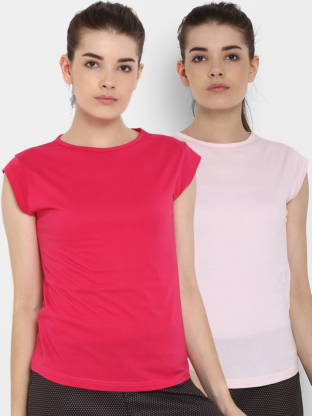 

appulse Women Pack of 2 Pink Solid Round Neck T-shirt