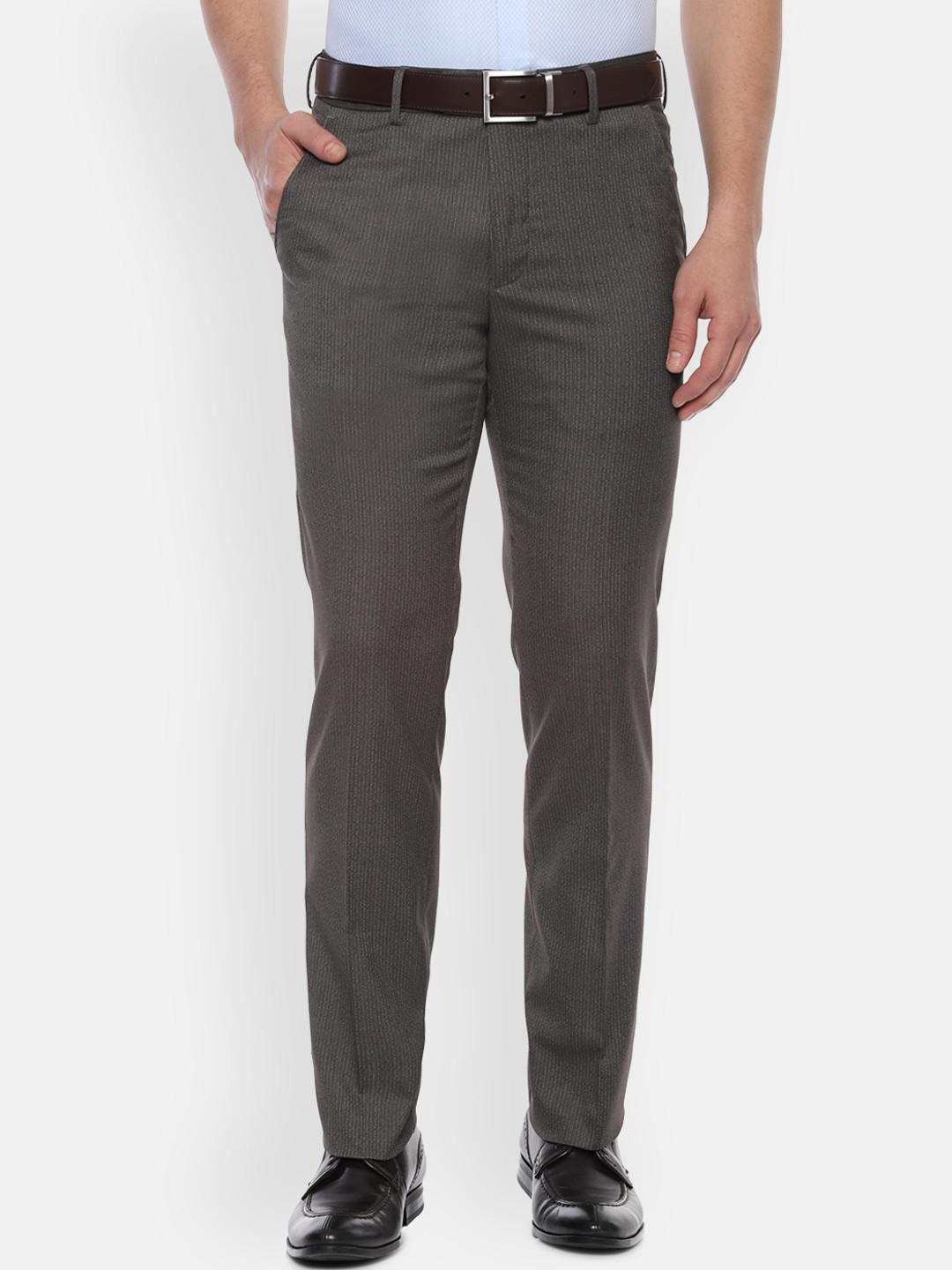 

Van Heusen Men Grey Slim Fit Self Design Formal Trousers