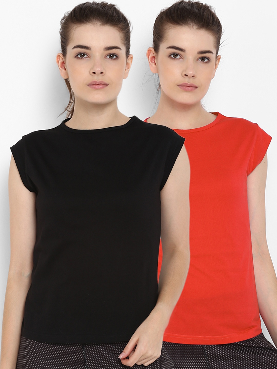 

appulse Women Pack Of 2 Solid Round Neck T-shirts, Black