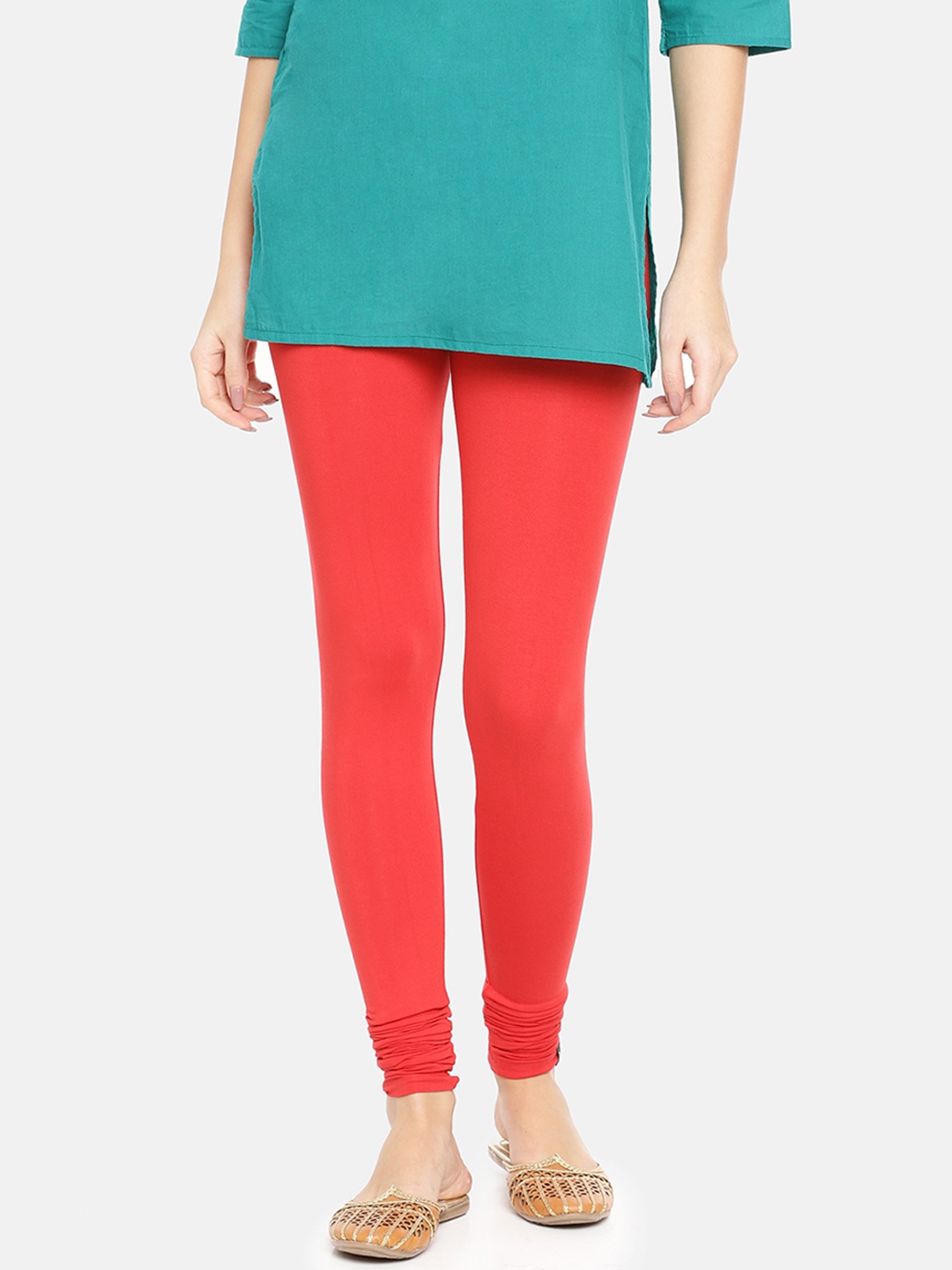 TWIN BIRDS Women Red Solid Churidar-Length Leggings