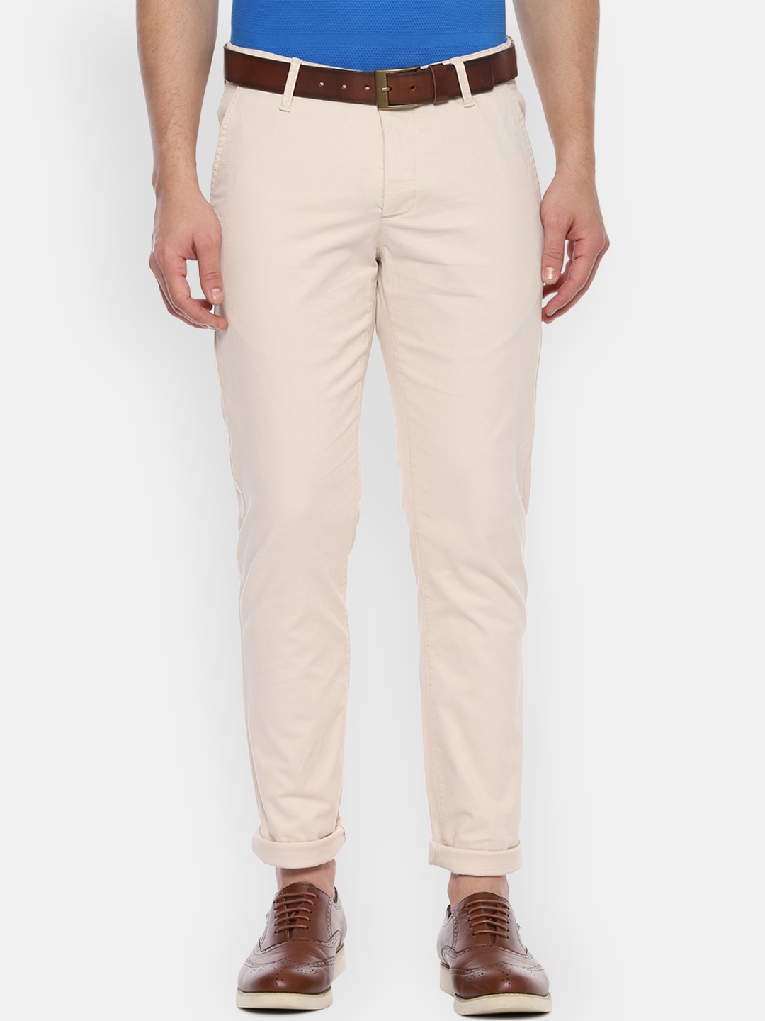 

Van Heusen Sport Men Beige Slim Fit Self Design Regular Trousers