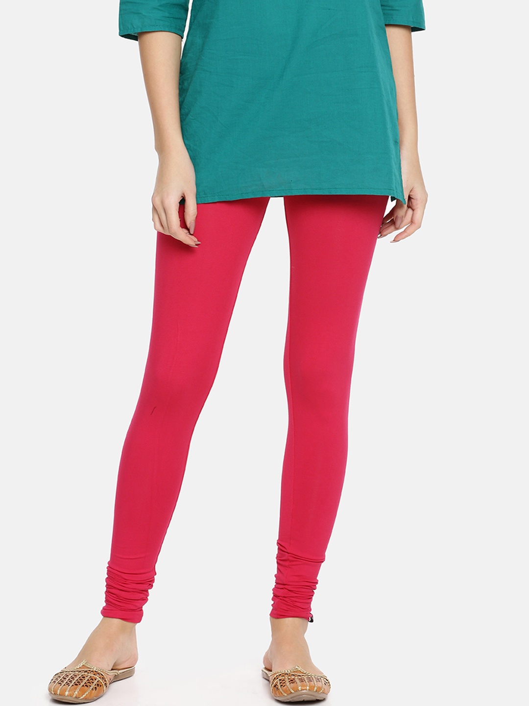 

TWIN BIRDS Women Pink Solid Churidar Leggings