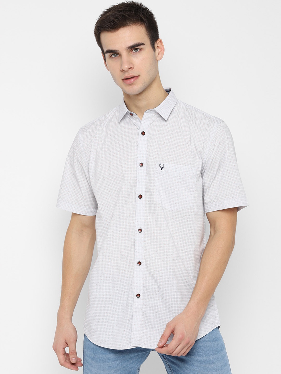 

Allen Solly Men Grey Slim Fit Checked Casual Shirt