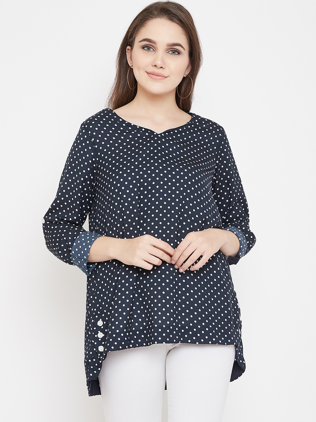 

Ruhaans Women Navy Blue & White Printed Top