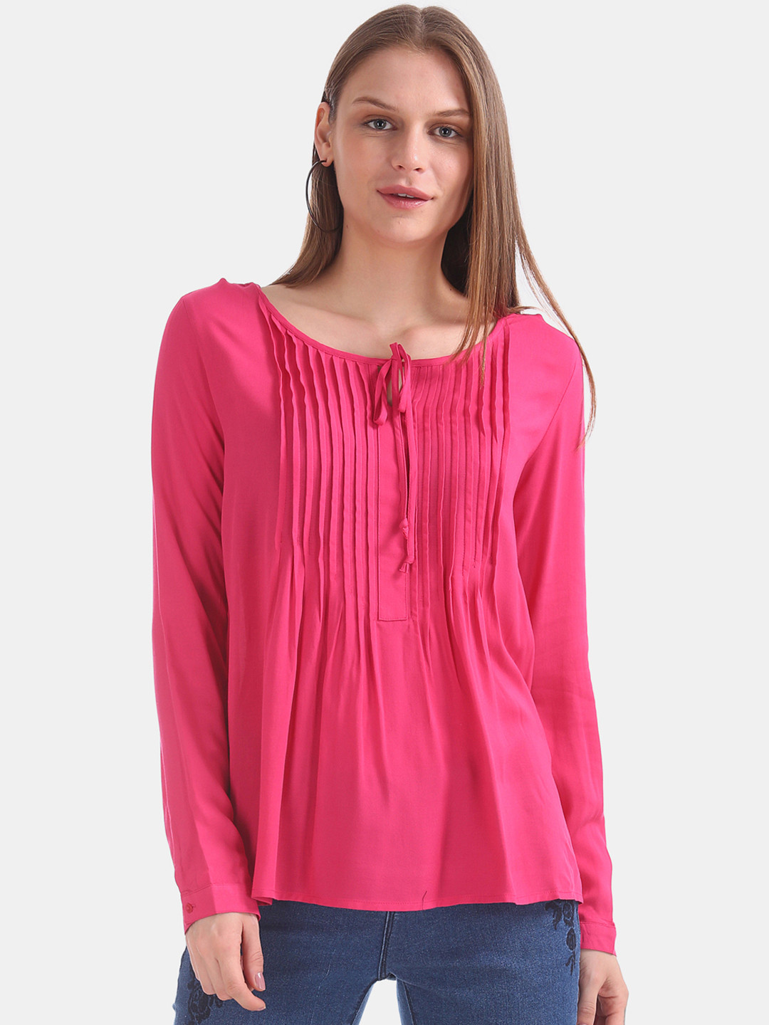 

Cherokee Women Pink Solid A-Line Top